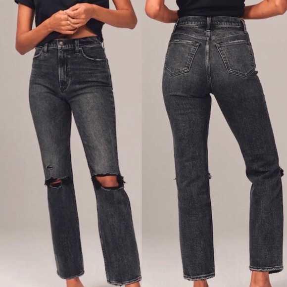 Abercrombie & Fitch Denim - ❗️SOLD❗️A&F Ankle Straight Ultra High Rise 28 Regular Ripped Washed Black NWOT